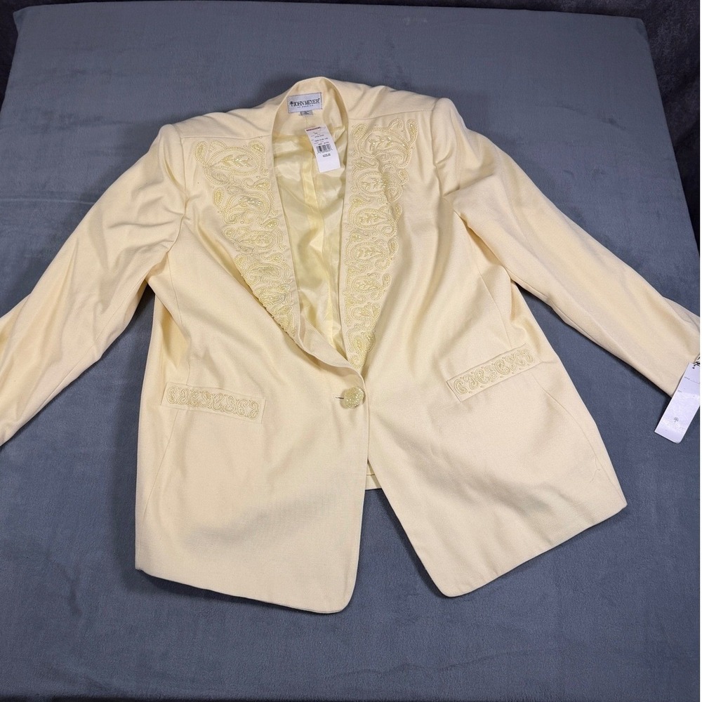 Vintage John Meyer Cream Yellow Embroidered Beaded Blazer Jacket 24W NWT 81701